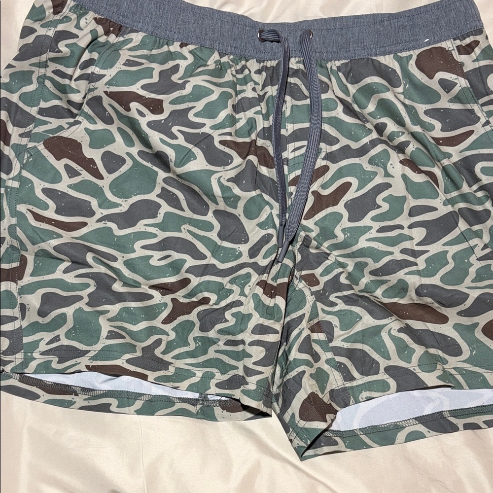 BURLEBO Men's Camouflage Swim Trunks in Green, Gray & Brown